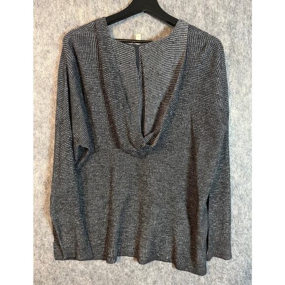 Eileen Fisher Womens Charcoal Knit Oversized V-Neck Pullover Hoodie - Medium - Picture 3 of 5